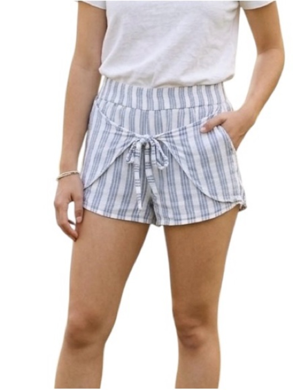 Pacsun LA Hearts White Blue Stripe Lined Wrap Shorts Tie S High Rise